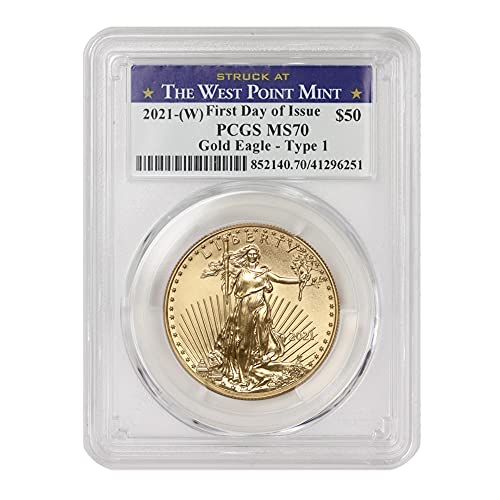 2021 - (W) 1 oz Amerikan Altın Kartal Tip 1 MS-70 CoinFolio tarafından West Point Etiketinin İlk Günü $50 MS70 PCGS