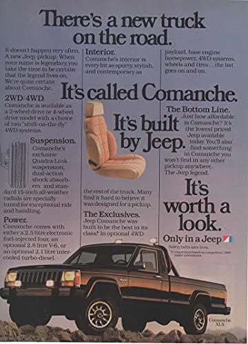 Dergi Baskı İlanı: 1986 Jeep Comanche XLS, Yolda Yeni bir Kamyon var. Adı Comanche. Jeep tarafından yapılmış. Bakmaya Değer