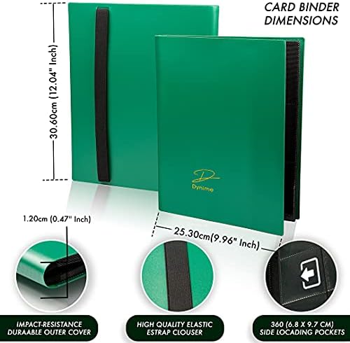 Dynime Kart Binder (Yeşil) Pokemon Kartları ile 9 Cepler Taşınabilir Saklama Kutusu, Çift Taraflı 40 Sayfa Koruyucu Kollu, Verimli