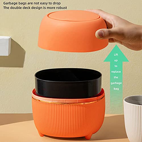 AnyCar Mini Masaüstü Çöp Kutusu, Kapaklı Yuvarlak İtme Tipi Çöp Kutusu, Masaüstü/Oturma Odası/Yatak Odası için Küçük Plastik