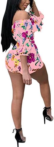 Deloreva Kadınlar Seksi Tek Parça Romper Kıyafetler Çekme Kollu Çiçek Baskı Kapalı Omuz Kısa Tulum Pantolon Seti