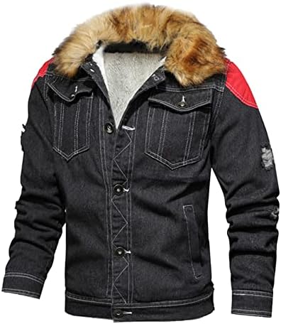 XXBR Denim Ceketler için Erkek, Faux-kürk Kaşmir Polar Parka Giyim Kış Düğme Aşağı Gevşek Casual Vintage sıcak tutan kaban