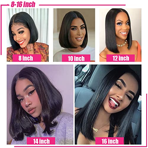 Kısa postiç İnsan Saç 4x4 Dantel Kapatma kısa postiç Siyah Kadınlar ıçin 10A Brezilyalı işlenmemiş insan saçı Düz Bob dantel