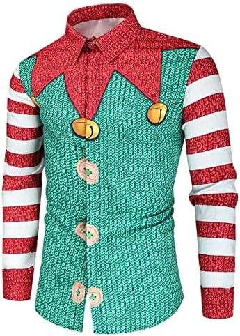 XXBR Noel Gömlek Mens için, Komik Noel Noel Baba Ağacı Kardan Adam Baskı Düğme Aşağı Turn-aşağı Yaka Rahat Gömlek