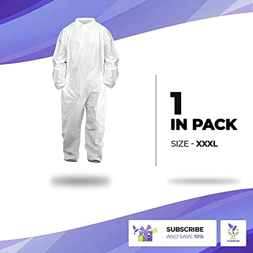 AMZ Tek Kullanımlık Tulum, Boya Takımı 3X-Large. Beyaz Tehlikeli Madde Kıyafeti. 60 gsm SMS Kumaş Ressamlar Fermuarlı Ön Girişli