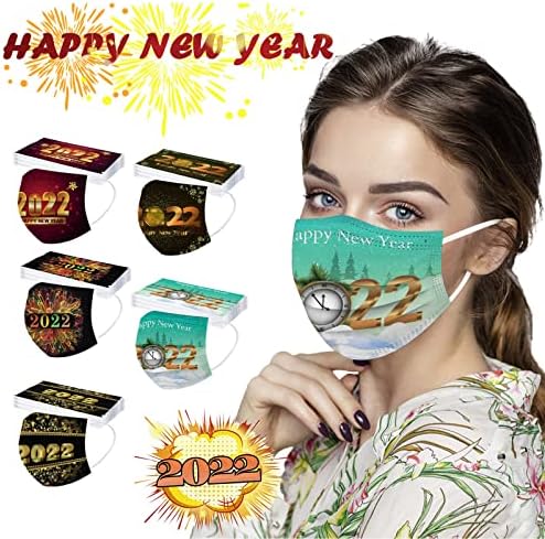 50 Paket 2022 Tek Kullanımlık Face_Masks_with Baskı 3 Kat Güvenlik Yüz koruma Kadın erkek yeni Yıl Tatili için