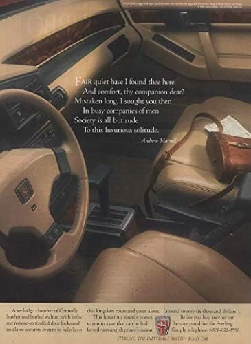 2 Orijinal Dergi Baskı reklamı seti: 1988-1989 Sterling 827SL 4 Kapılı Sedan, Baskı altındaki zarafet nadir bir özelliktir, Lüks