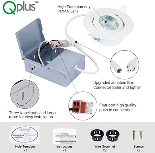 QPLUS 4 İnç 5000 K 4 Paket Hava Geçirmez Göz Küresi Gimbal Bağlantı Kutusu ile LED Gömme Aydınlatma / Canless Downlight / Pot