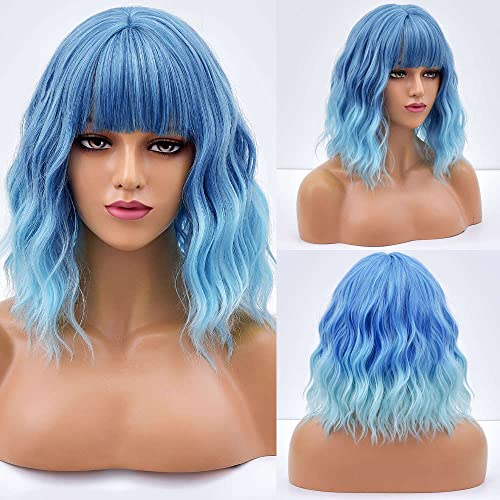 MİKİNİ / Patlama ile kadın İçin Açık Mavi Peruk / Kısa mavi ve renkli peruk | sentetik saç / Bob peruk ile ısı direnci Fiber