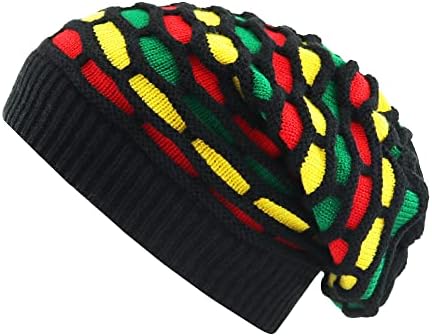 Rasta Jamaika Bere Reggae Şapka Çok Renkli Hımbıl Baggie Bere Skullies Gorro Rasta Kap Mens Womens için Siyah