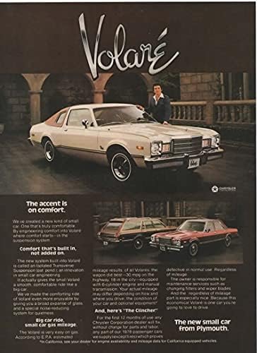 Dergi Baskı İlanı: 1976 Plymouth Volare Luxury Coupe, Ricardo Montalban ile Aksan Konfor - Bu Yerleşik, Eklenmemiş,Büyük Araba