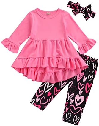 Toddler Yenidoğan Bebek Kız sevgililer Günü Giysileri Aşk Kalp Baskı T-Shirt Üst Alevlendi Pantolon Küçük Sevgililer Kıyafetler