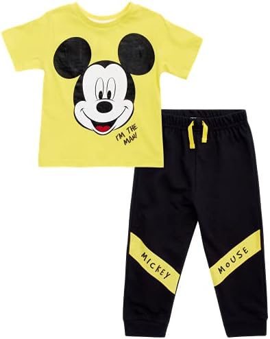 Disney Erkek Bebek 2 Parça Mickey Mouse Kısa Kollu T-Shirt Polar ve koşucu pantolonu Seti (Yenidoğan / Bebek / Yürümeye Başlayan)