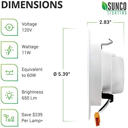 Sunco Aydınlatma 10 Paket Güçlendirme Kiti, 4 inç LED Gömme Downlight w/Pürüzsüz Trim + Tadilat Konut, Kısılabilir, IC Anma,