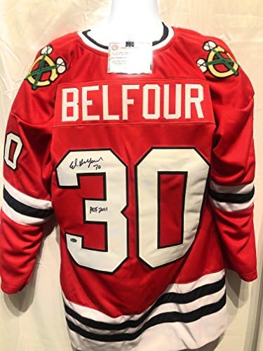 Ed Belfour Chicago Blackhawks İmzalı İmza Özel Jersey Kırmızı JSA Sertifikalı