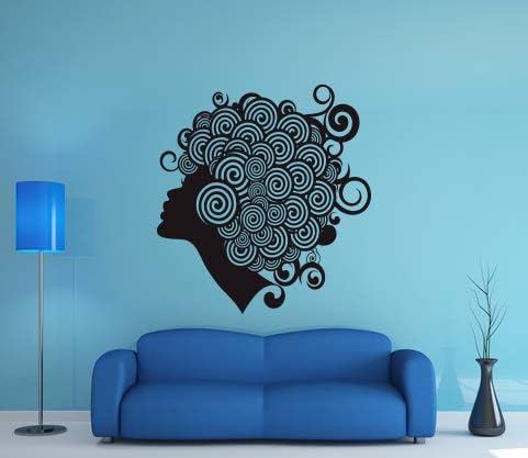 Duvar Vinil Sticker Çıkartmaları Duvar Odası Tasarım Desen Sanat Çıkartması Afro-Amerikan Kadın Saç Salon Spiral Saç 679a