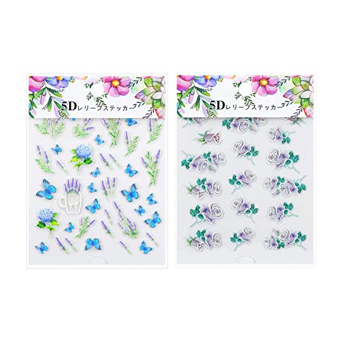 Çiçek Kelebek Nail Art Sticker 5D Nefis Kabartmalı Nail Art Malzemeleri Kendinden Yapışkanlı Nail Art Dekorasyon Gül Lavanta