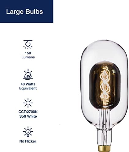FLSNT Dekoratif LED Büyük Boy Edison Ampulleri, 6W, 2700K Yumuşak Beyaz, Kısılabilir, E26 Orta Taban, CRI90, 150LM, Dumanlı Gri