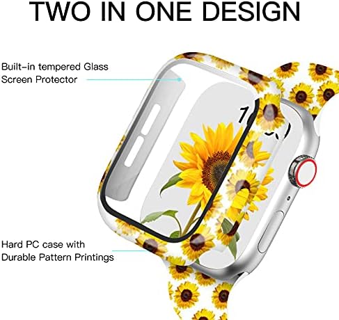 Ayçiçeği Apple saat bandı ile uyumlu 40mm Kadın Ekran Koruyucu Kılıf ile, Desen Baskılı Cam Ekran Koruyucu ve Yedek Silikon Bileklik