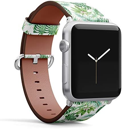 Apple Watch Serisi ile uyumlu 7/6/5/4/3/2/1 (Küçük Versiyon 38/40 / 41mm) Deri Bileklik Bileklik Yedek Aksesuar Bandı + Adaptörler-Tropikal