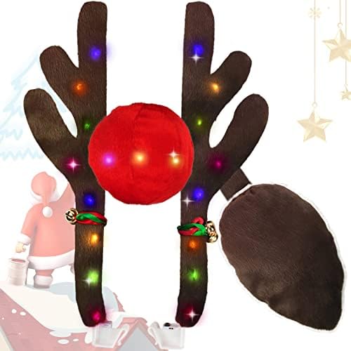 LED Ren Geyiği Boynuzları ile araba Dekor - Noel Süslemeleri Boynuzları Burun ve Kuyruk Giyim Seti, Tüm Araçlar için Noel Kostüm