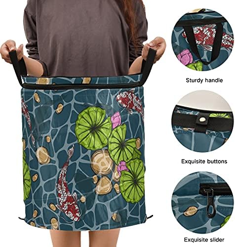 Lotus Gölet Balık Pop Up Çamaşır Sepeti Kapaklı Katlanabilir Depolama Sepeti Katlanabilir çamaşır torbası Kamp Kreş Odası için