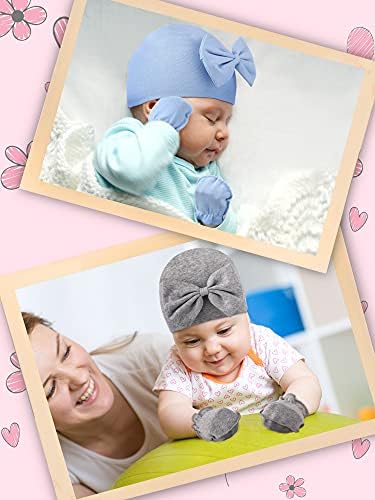 12 Adet yenidoğan bebek şapka eldivenler Set yay bere kap pamuk eldiven 0-6 bebek için