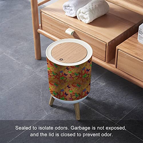 Kumaş Tekstil Baskı ve Davetiye için Kapaklı Çöp Kutusu Raster Doğada Güzellik Basın Kapağı Ahşap Ayaklı Küçük Çöp Kutusu Yuvarlak