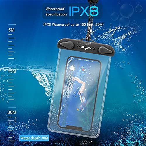 Migeec Su Geçirmez Telefon Kılıfı (2 Packs) IPX8 Su Geçirmez Telefon Kılıfı Kuru Çanta Su Geçirmez Çanta Plaj Kayaking Seyahat