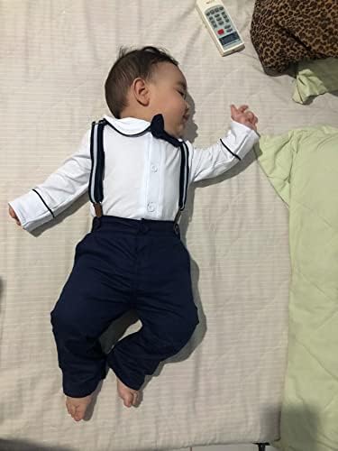 Erkek bebek Giysileri Set Bodysuit + Papyon + Askı Pantolon Set 4 adet Yenidoğan Beyefendi Bebek Kıyafetler Set Bebek Yürüyor