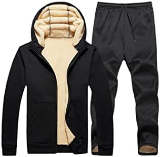 Erkek Ceket Ceketler Kış Eşofman Set, kalın Polar Hoodies + Pantolon Suit, Fermuar Kapüşonlu Sweatshirt Dış Giyim Setleri Siyah