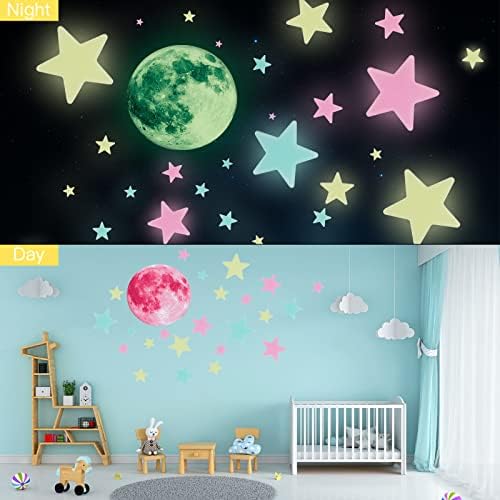 100 Adet 3D Ay ve Yıldız Duvar Dekor Sticker, Çok Renkli Glow Karanlık Yıldız için Tavan için Kreş, yatak Odası, Emo Odası Dekor