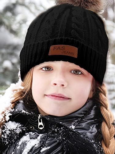 Trounistro 4 Paket Çocuklar Kış Örme Şapka Kış Pom Pom Bere Şapka Sıcak Elastik Örme Poms Bere Şapka Erkek Kız Çocuklar için