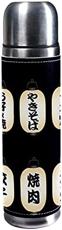 Japon Kağıt Fenerler Gıda Menüleri İle Desen 500 ml Seyahat Kupa Kahve Fincanları Su Şişesi Vakum Deri Yalıtım Fincan 304 Paslanmaz