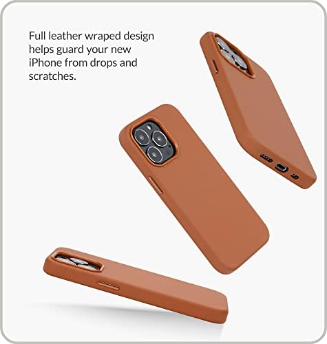 LONLİ Classic - (Apple iPhone 13 Pro için)-MagSafe için Dahili Mıknatıslı Hakiki Nappa Deri Kılıf-Karamel