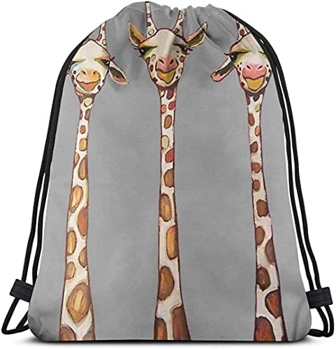 Sevimli Zürafa Boyama İpli sırt çantası Hafif Cinch Çuval Unisex Nefes saklama çantası Çanta Spor Yüzme Seyahat İçin