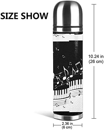 Siyah Beyaz Müzik Not Paslanmaz Çelik Su Şişesi 15 OZ Geniş Ağız Çift Duvar Vakum Yalıtımlı Su Şişesi Sızdırmaz Flask Spor Şişe